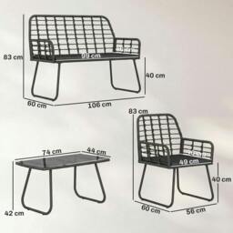 Rackhams Rattan Garden Furniture Set, Indoor Balcony Conservatory Set - Rattan Sofa Set - 1 - PE Rattan, Metal, Polyester, Tempered Glass - thumbnail 3