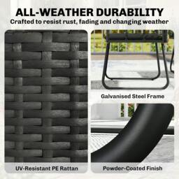 Rackhams Rattan Garden Furniture Set, Indoor Balcony Conservatory Set - Rattan Sofa Set - 1 - PE Rattan, Metal, Polyester, Tempered Glass - thumbnail 5