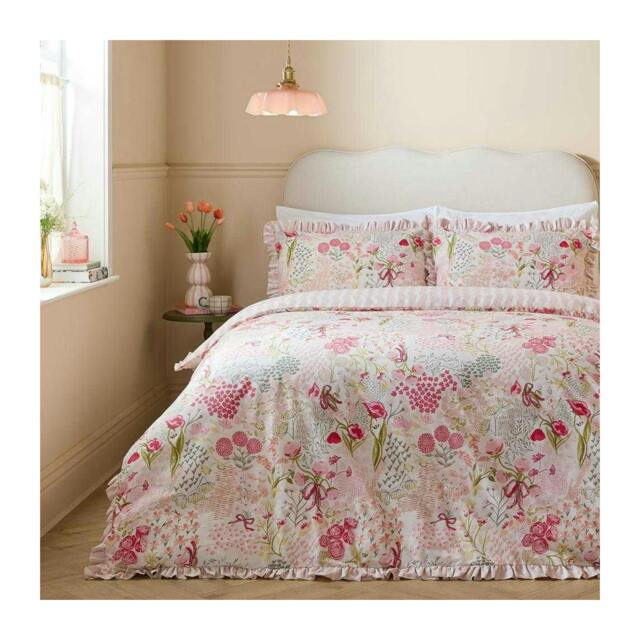 Rackhams Gardenia Reversible Ruffled Duvet Cover Set - Pink - King - Pink - 52% Polyester/48% Cotton - image 1