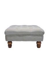 Rackhams Grey Buttoned Velvet Rectangular Ottoman Footstool with Gourd-shaped Legs - Grey - thumbnail 3