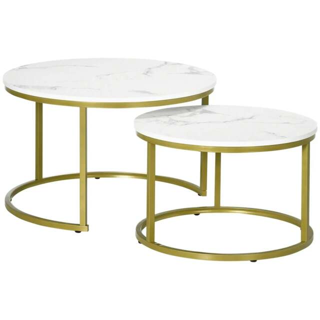 Rackhams Coffee Table Set of 2, Round Nest of Tables with Metal Frame, Modern Side Tables for Living Room, White - image 1