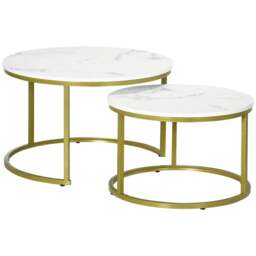 Rackhams Coffee Table Set of 2, Round Nest of Tables with Metal Frame, Modern Side Tables for Living Room, White - thumbnail 1