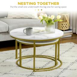 Rackhams Coffee Table Set of 2, Round Nest of Tables with Metal Frame, Modern Side Tables for Living Room, White - thumbnail 4
