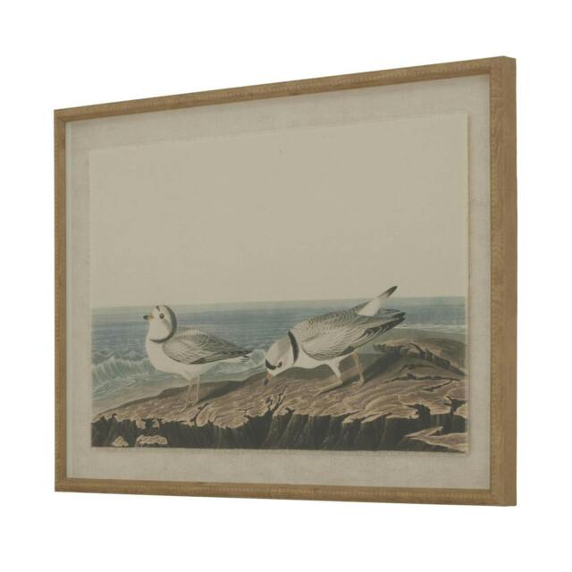 Rackhams Flora & Fauna Collection Plovers Beaded Linen Framed Wall Art - Brown/White/Blue - Brown/White/Blue - 45cm x 2cm x 62cm - Brown/White/Blue - image 1