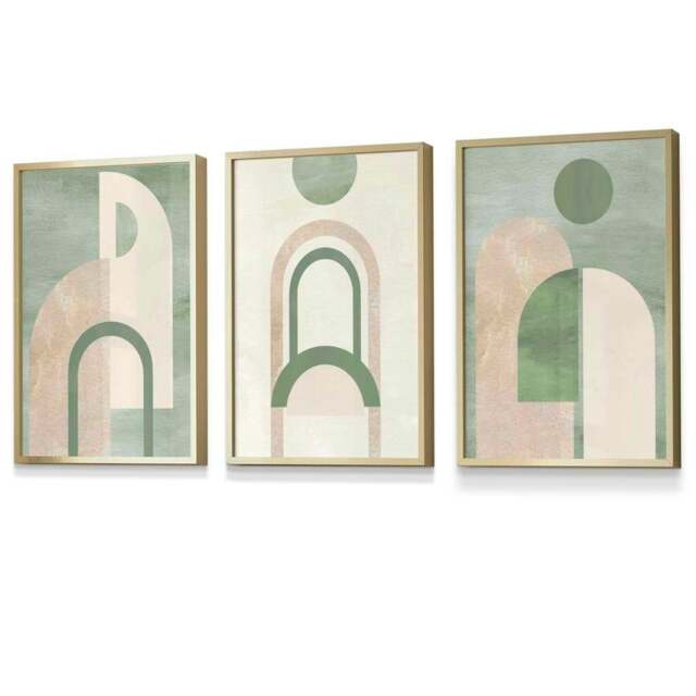 Rackhams Sage Green Boho Arches Set of 3 Framed Wall Art - 30x42cm (A3) - Gold - image 1