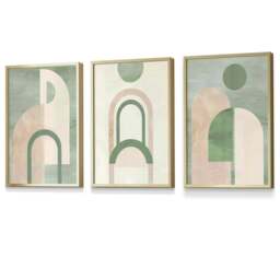 Rackhams Sage Green Boho Arches Set of 3 Framed Wall Art - 30x42cm (A3) - Gold