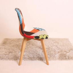 Rackhams Set of 2 Patchwork Multi Colors Fabric Dining Chairs with Wooden Legs, Mid-Century Modern Accent Chair - Fabric - Multicolor - Modern - thumbnail 3