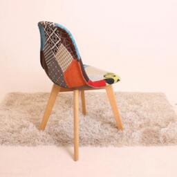 Rackhams Set of 2 Patchwork Multi Colors Fabric Dining Chairs with Wooden Legs, Mid-Century Modern Accent Chair - Fabric - Multicolor - Modern - thumbnail 4