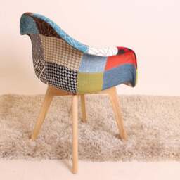 Rackhams Patchwork Multicolor Fabaric Upholstered Accent Chair with Wooden Legs, Mid-Century Modern Armchair - Fabric - Multicolor - Retro - thumbnail 5