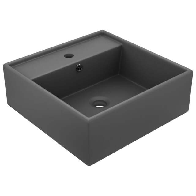 Rackhams Luxury Basin Overflow Square Matt Dark Grey 41x41 cm Ceramic