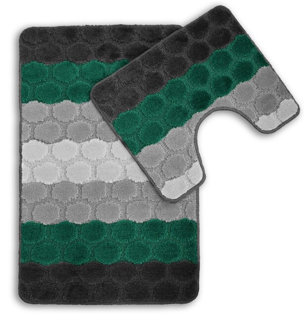 Rackhams Hex Stripe Bathmat Set Anti Slip - Green - image 1
