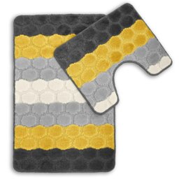 Rackhams Hex Stripe Bathmat Set Anti Slip - Green - thumbnail 4