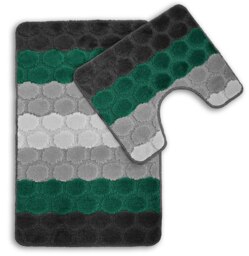 Rackhams Hex Stripe Bathmat Set Anti Slip - Green - thumbnail 1