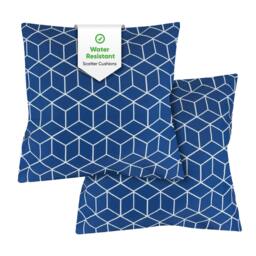 Rackhams Pair of Outdoor Scatter Cushions – Blue Cube Design