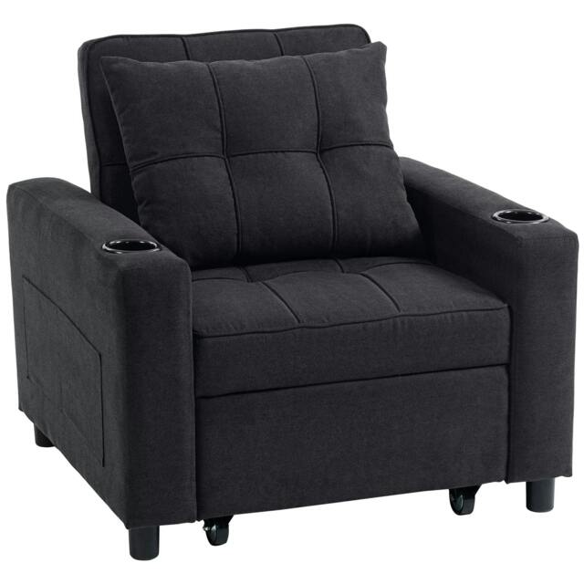 Rackhams 3-in-1 Single Sofa Bed, Convertible Sleeper Chair Bed - Black