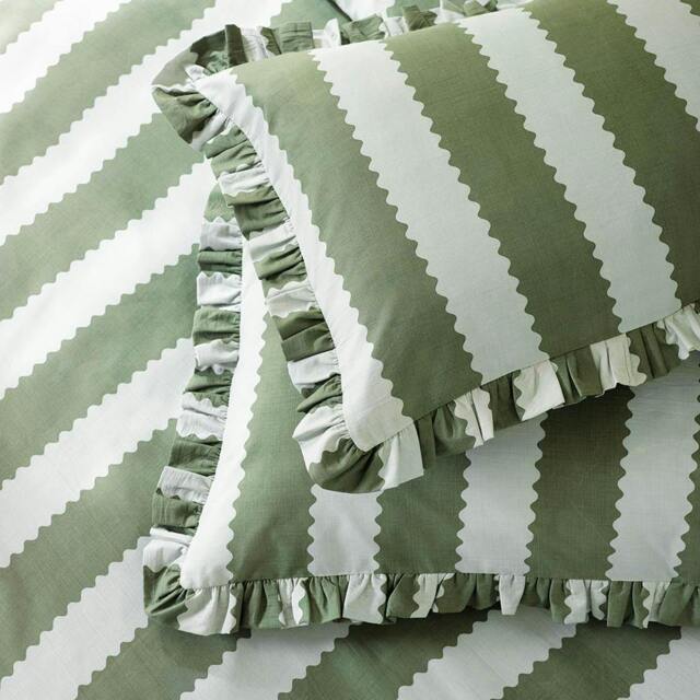 Rackhams Birdie Ruffles Striped Pillowcase - Bay Green/Mist - 50cm x 75cm - Bay Green/Mist - 60% Cotton/40% Polyester - image 1