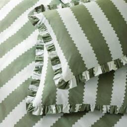 Rackhams Birdie Ruffles Striped Pillowcase - Bay Green/Mist - 50cm x 75cm - Bay Green/Mist - 60% Cotton/40% Polyester