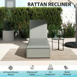 Rackhams Patio Rattan Chaise Lounge Garden Pool Wicker Sun Lounger Adjustable - 195 x 60 x 30 cm - 1 - Galvanised metal, PE rattan, polyester, cotton - thumbnail 4
