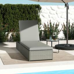 Rackhams Patio Rattan Chaise Lounge Garden Pool Wicker Sun Lounger Adjustable - 195 x 60 x 30 cm - 1 - Galvanised metal, PE rattan, polyester, cotton - thumbnail 1