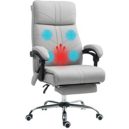 Rackhams PU Vibration Massage Office Chair with Heat, Footrest, Light Grey - Grey - thumbnail 3