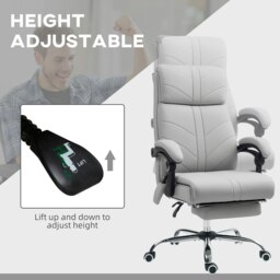 Rackhams PU Vibration Massage Office Chair with Heat, Footrest, Light Grey - Grey - thumbnail 5