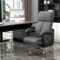 Rackhams PU Vibration Massage Office Chair with Heat, Footrest, Light Grey - Grey - thumbnail 1