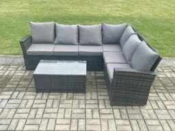 Rackhams Wicker PE Outdoor Garden Furniture Set High Back Rattan Corner Sofa Set with Rectangular Coffee Table - thumbnail 2