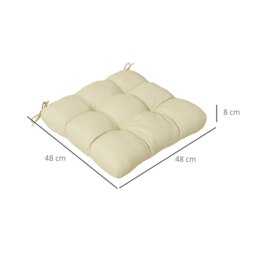 Rackhams Set of 4 Outdoor Seat Cushion with Ties, for Garden Furniture, Beige - Charcoal grey - Yarn-dyed Fabric - 48L x 48W x 8Hcm - thumbnail 6