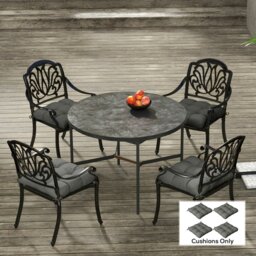 Rackhams Set of 4 Outdoor Seat Cushion with Ties, for Garden Furniture, Beige - Charcoal grey - Yarn-dyed Fabric - 48L x 48W x 8Hcm