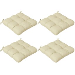 Rackhams Set of 4 Outdoor Seat Cushion with Ties, for Garden Furniture, Beige - Charcoal grey - Yarn-dyed Fabric - 48L x 48W x 8Hcm - thumbnail 2