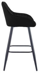 Rackhams Velluto Velvet Kitchen Bar Stool, Matt Black Fixed Height Legs With Footrest, Breakfast & Home Bar Stool - Black - thumbnail 2