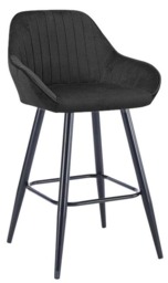 Rackhams Velluto Velvet Kitchen Bar Stool, Matt Black Fixed Height Legs With Footrest, Breakfast & Home Bar Stool - Black - thumbnail 1