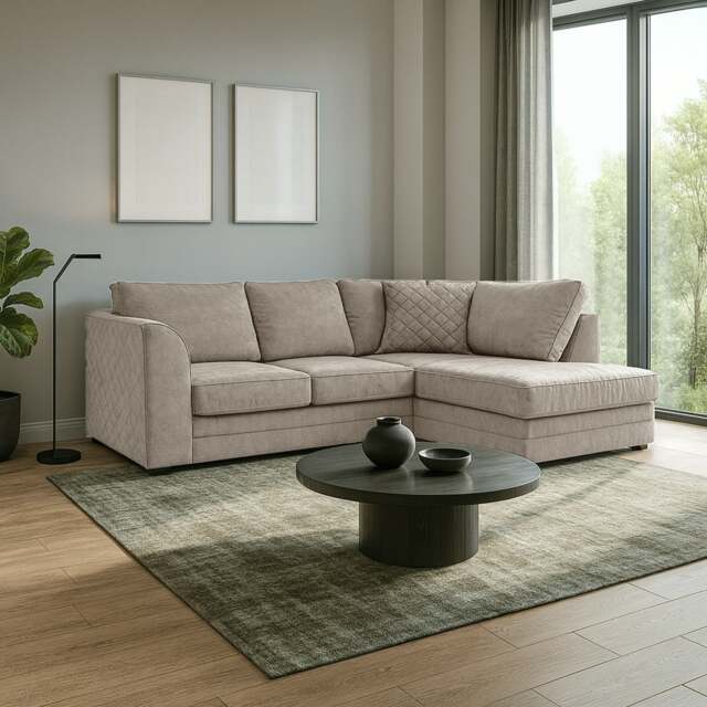 Rackhams Quilted Chenille Full Back Corner Sofa - Beige - Right Hand Facing - image 1