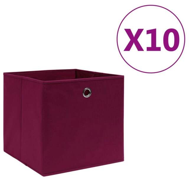 Rackhams Storage Boxes 10 pcs Non-woven Fabric 28x28x28 cm Dark Red