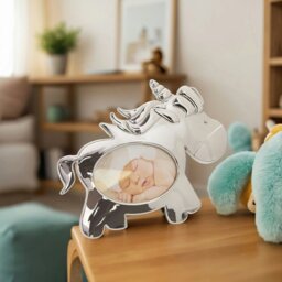 Rackhams Cute Unicorn Themed Shiny Nickel Plated Metal Baby Oval Picture Frame - thumbnail 5