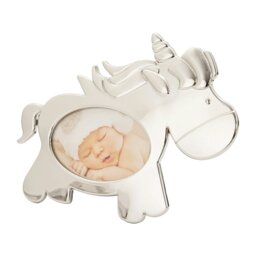 Rackhams Cute Unicorn Themed Shiny Nickel Plated Metal Baby Oval Picture Frame - thumbnail 1