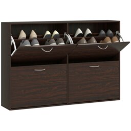 Rackhams Wooden Shoes Cabinet Multi Flip Down Shelf Drawer Organizer - Dark Brown - thumbnail 2