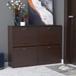 Rackhams Wooden Shoes Cabinet Multi Flip Down Shelf Drawer Organizer - Dark Brown - thumbnail 3