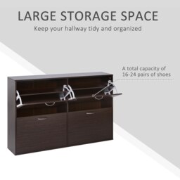 Rackhams Wooden Shoes Cabinet Multi Flip Down Shelf Drawer Organizer - Dark Brown - thumbnail 4