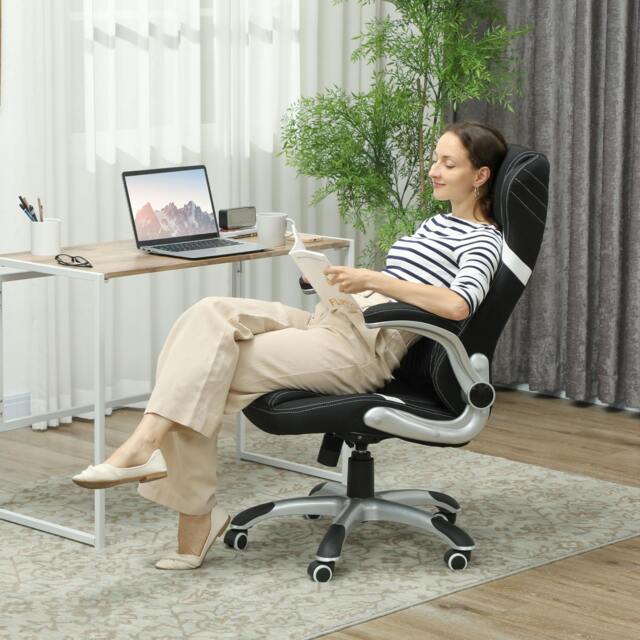 Rackhams Fabric Office Desk Chair w/ Adjustable Height Tilt Function Beige - Black - Yes - Office Chair - image 1