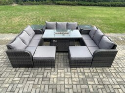 Rackhams Rattan Outdoor Garden Furniture Set with Gas Fire Pit Table, 2 Side Tables, 3 Sofas, 2 Large Footstools - 11 Seater - Dark Grey - thumbnail 2