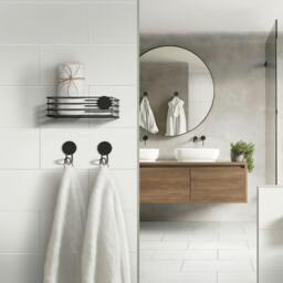 Rackhams Black Stainless Steel Single Towel Hook (55 x 90mm) Self Adhesive Bathroom Wall Mounted - thumbnail 3
