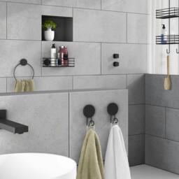 Rackhams Black Stainless Steel Single Towel Hook (55 x 90mm) Self Adhesive Bathroom Wall Mounted - thumbnail 2