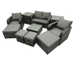 Rackhams Rattan Garden Outdoor Furniture Set Love Sofa Square Coffee Table Set with 4 Stools 2 Side Table Dark Grey Mixed - thumbnail 2