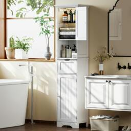 Rackhams 170cm Tall Bathroom Storage Cabinet with LED Light, Adjustable Shelf - Tall Bathroom Cabinet - MDF - White