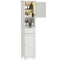 Rackhams 170cm Tall Bathroom Storage Cabinet with LED Light, Adjustable Shelf - Tall Bathroom Cabinet - MDF - White - thumbnail 2
