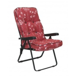 Rackhams Deluxe Garden Recliner Chair with Cushion - Foldable Outdoor Lounger - Red Flower - 99cm x 58cm x 58cm