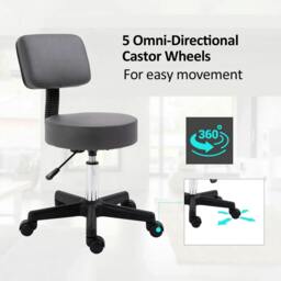 Rackhams Beautician's Swivel Salon Chair w/ Padded Seat Back 5 Wheels Adjustable Height Salon Hairdressers Tattoo Spa Rolling Cushion Professional 35cm Grey - Grey - thumbnail 5