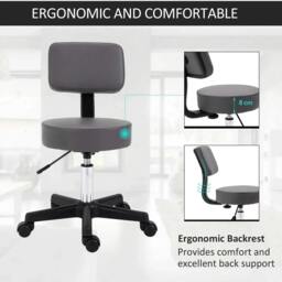 Rackhams Beautician's Swivel Salon Chair w/ Padded Seat Back 5 Wheels Adjustable Height Salon Hairdressers Tattoo Spa Rolling Cushion Professional 35cm Grey - Grey - thumbnail 4
