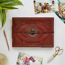 Rackhams Indra Medium Embossed & Stitched Leather Photo Album with Semi-Precious Stone - Lapis - thumbnail 5
